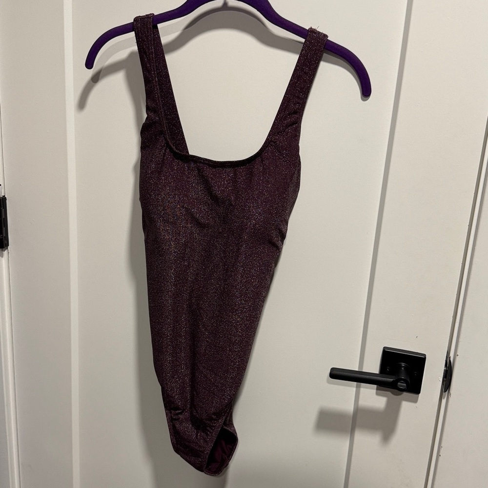 Lands End Tugless Shine X-Back One Piece Swimsuit Purple NWT Size 12 Petite - Picture 3 of 10